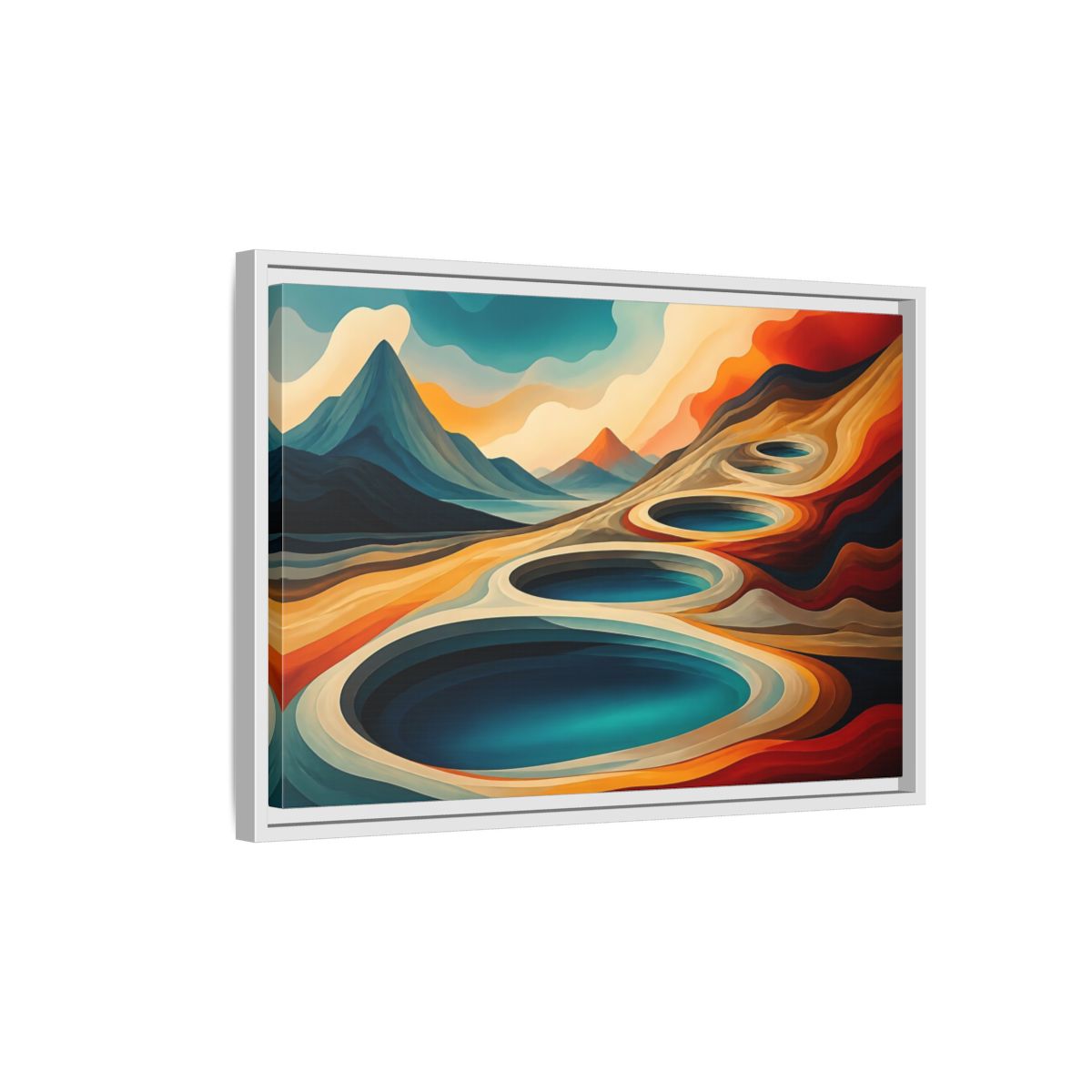Side Mockup 1. Concentric Mountain Pools shown as framed canvas print