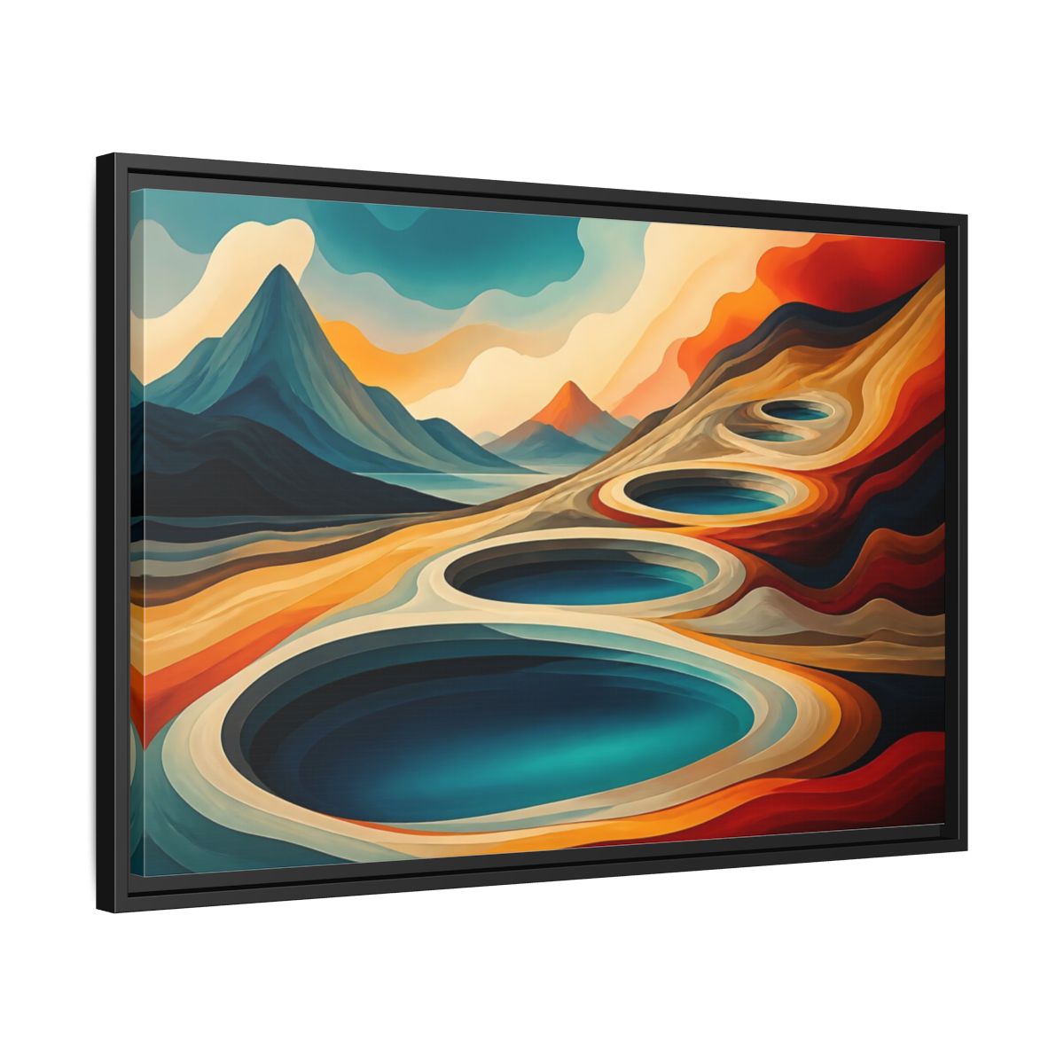 Side Mockup 14. Concentric Mountain Pools shown as framed canvas print