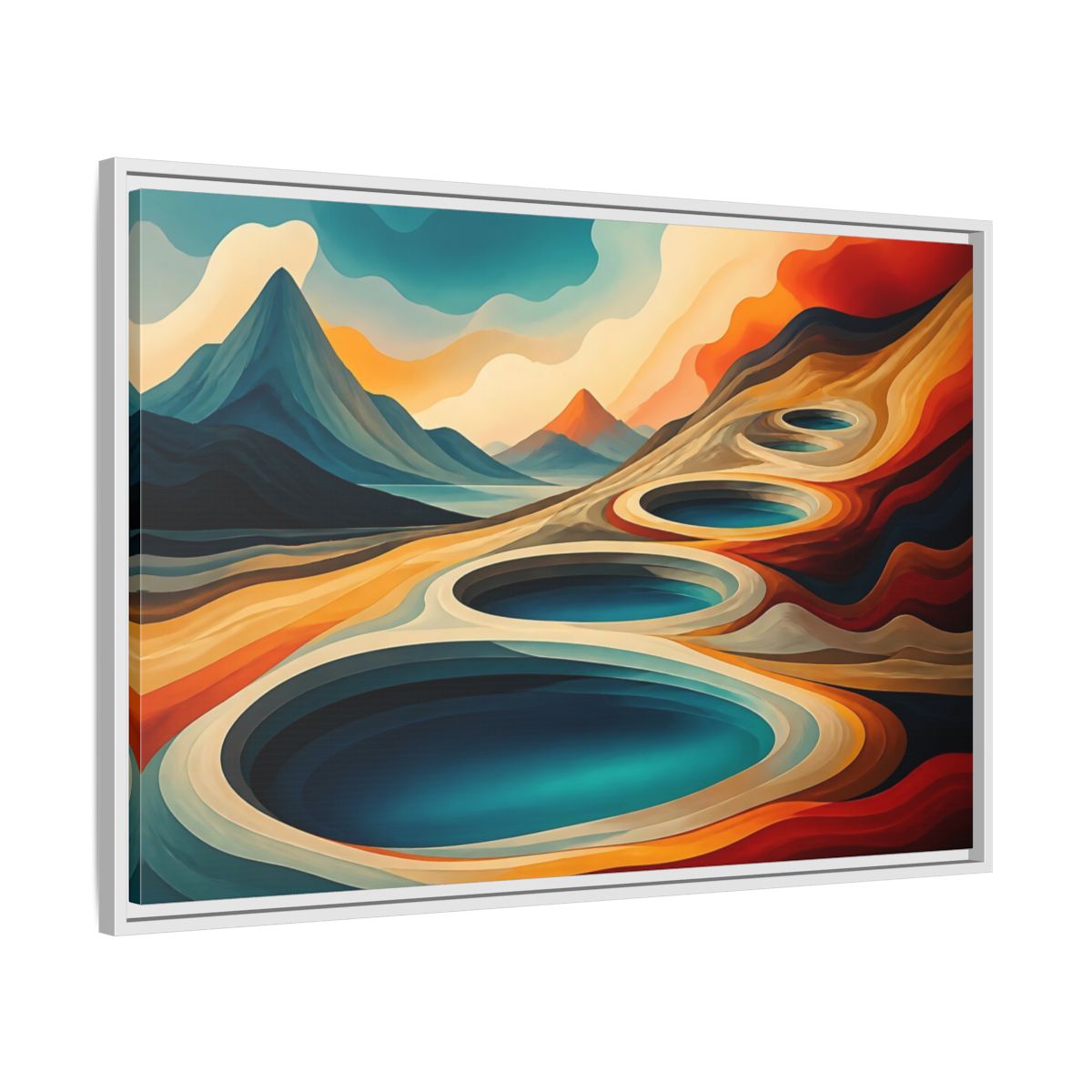 Side Mockup 9. Concentric Mountain Pools shown as framed canvas print