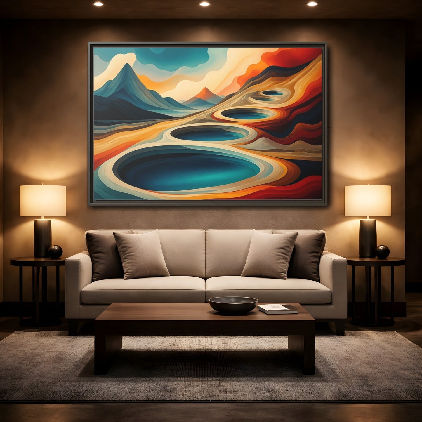 Mockup 2. Concentric Mountain Pools shown as framed canvas print