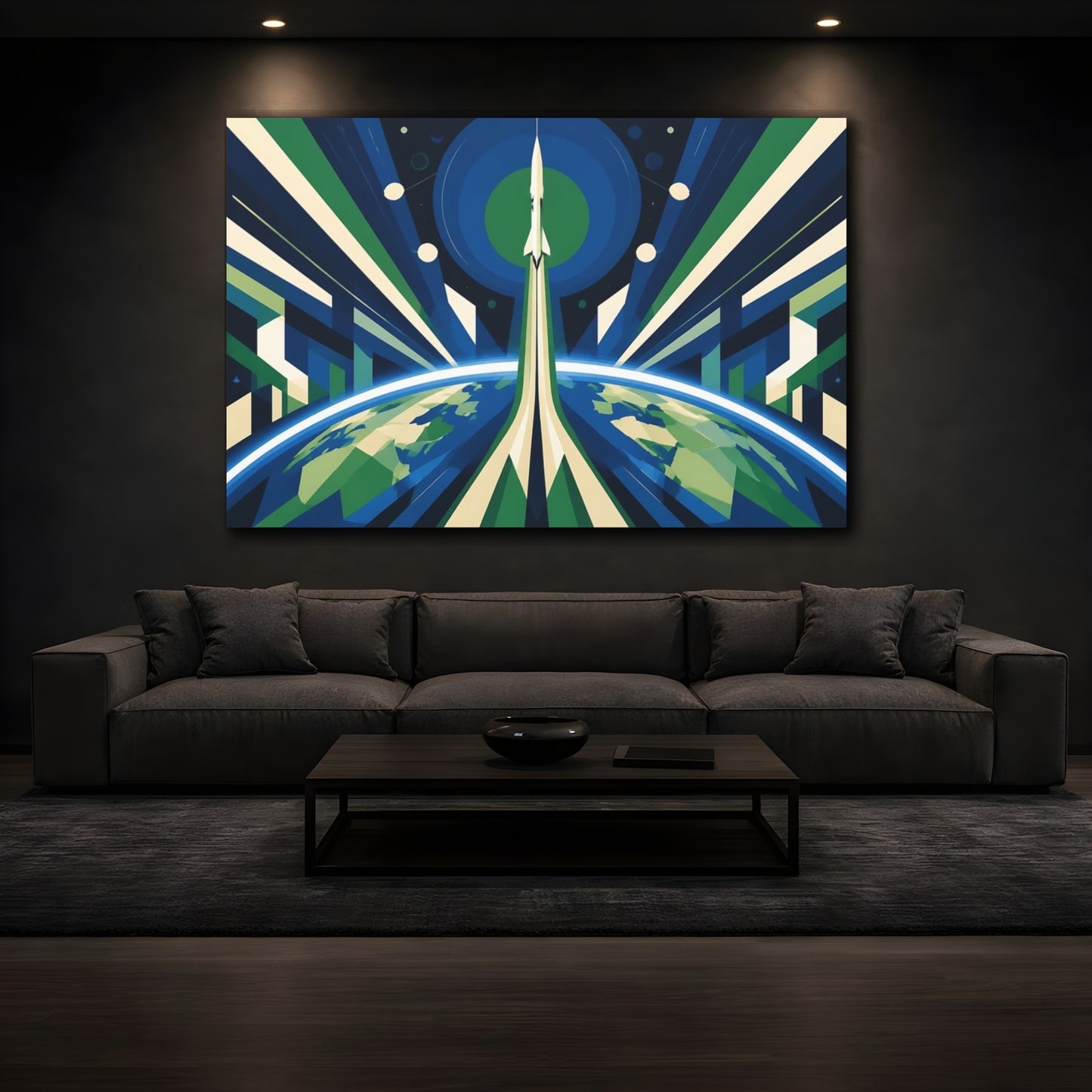 Mockup 3. Constructivist Rocket Ascent shown as canvas print