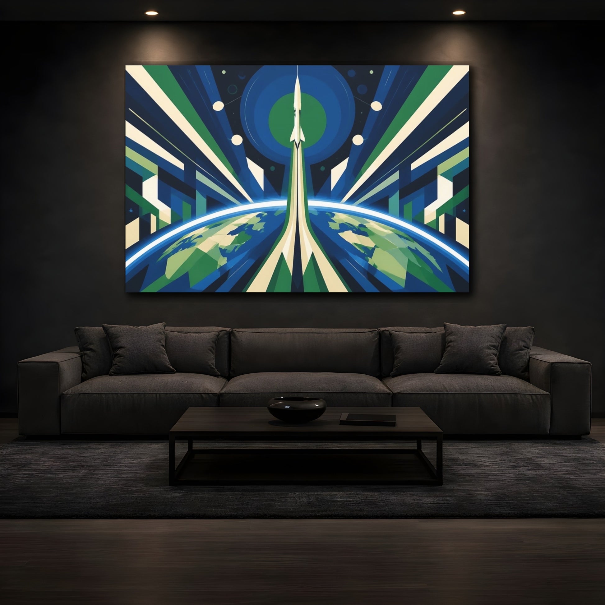 Mockup 3. Constructivist Rocket Ascent shown as canvas print
