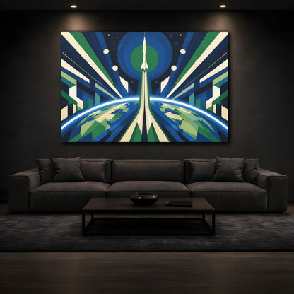 Mockup 3. Constructivist Rocket Ascent shown as canvas print