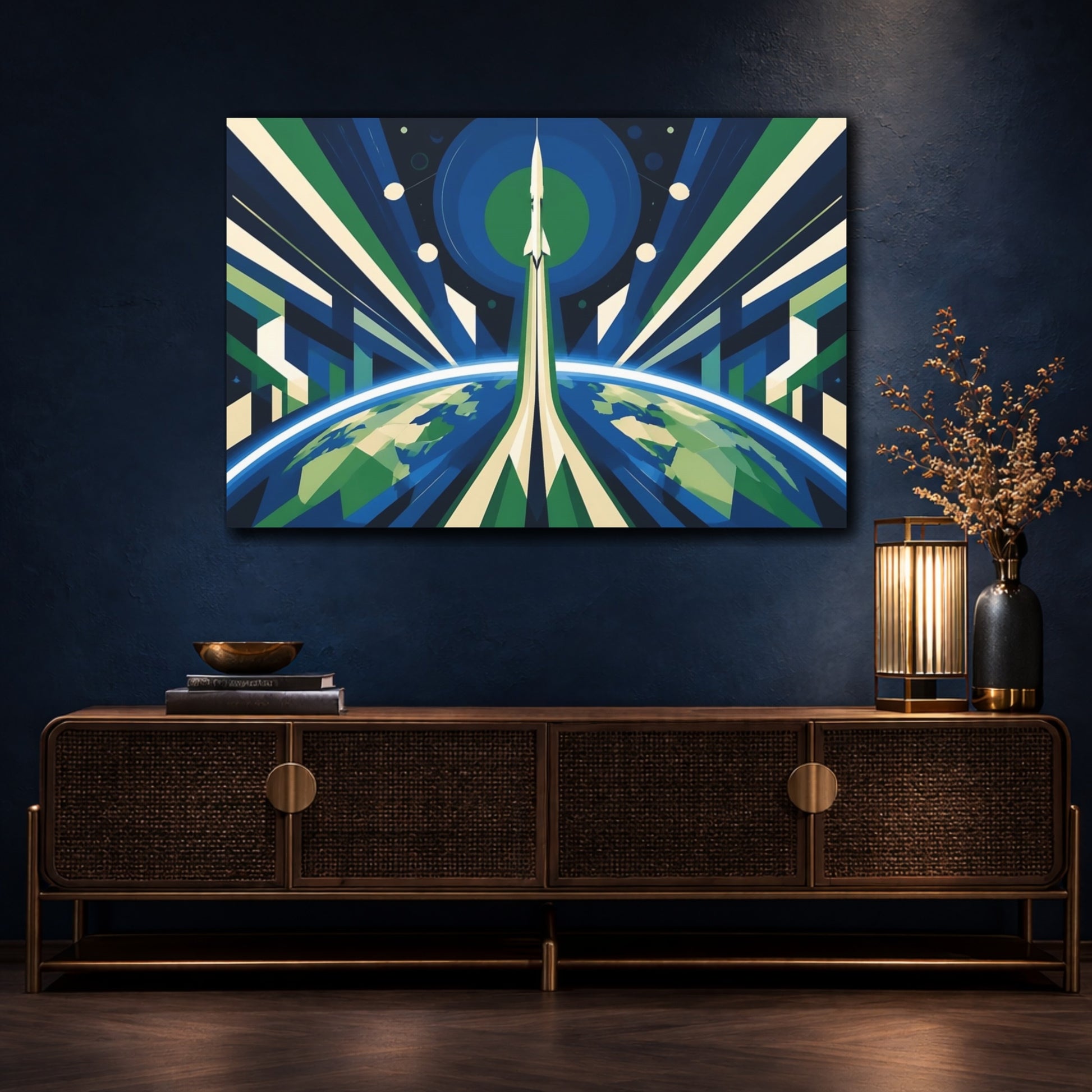 Mockup 4. Constructivist Rocket Ascent shown as canvas print