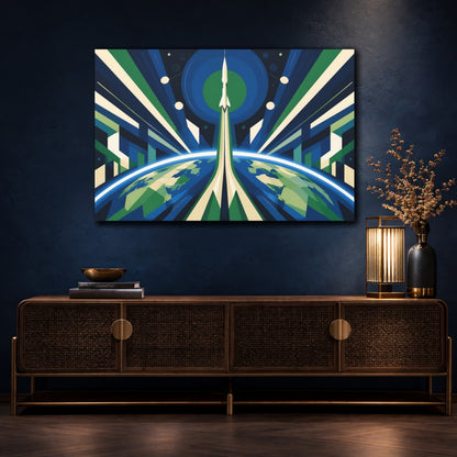Mockup 4. Constructivist Rocket Ascent shown as canvas print