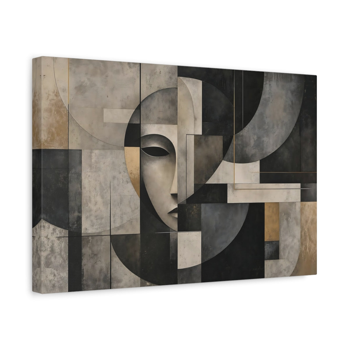 Side Mockup 4. Contemplative Geometric Face shown as canvas print