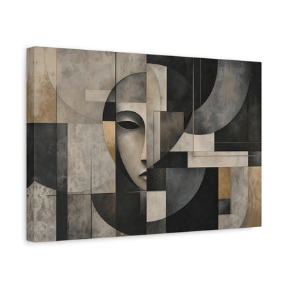 Side Mockup 4. Contemplative Geometric Face shown as canvas print