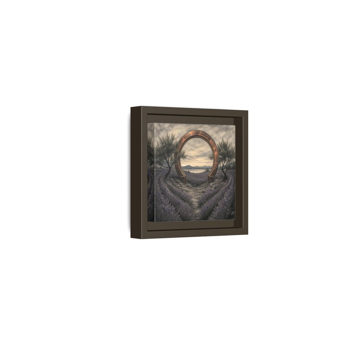Side Mockup 23. Copper Archway In Lavender shown as framed canvas print