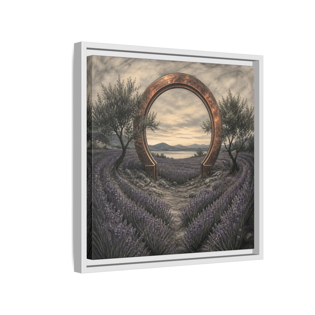 Side Mockup 13. Copper Archway In Lavender shown as framed canvas print