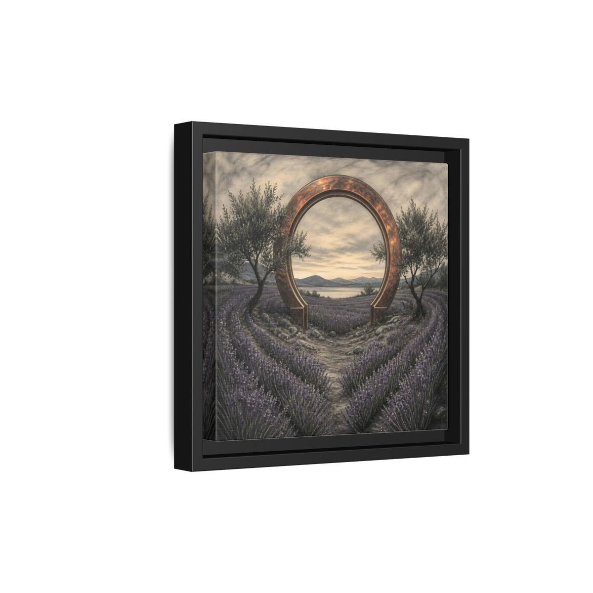Side Mockup 21. Copper Archway In Lavender shown as framed canvas print