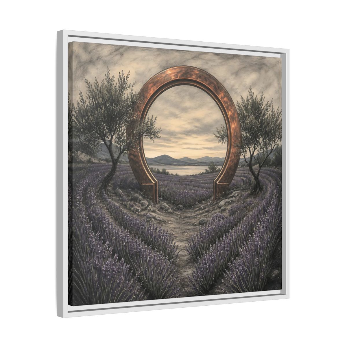 Side Mockup 26. Copper Archway In Lavender shown as framed canvas print