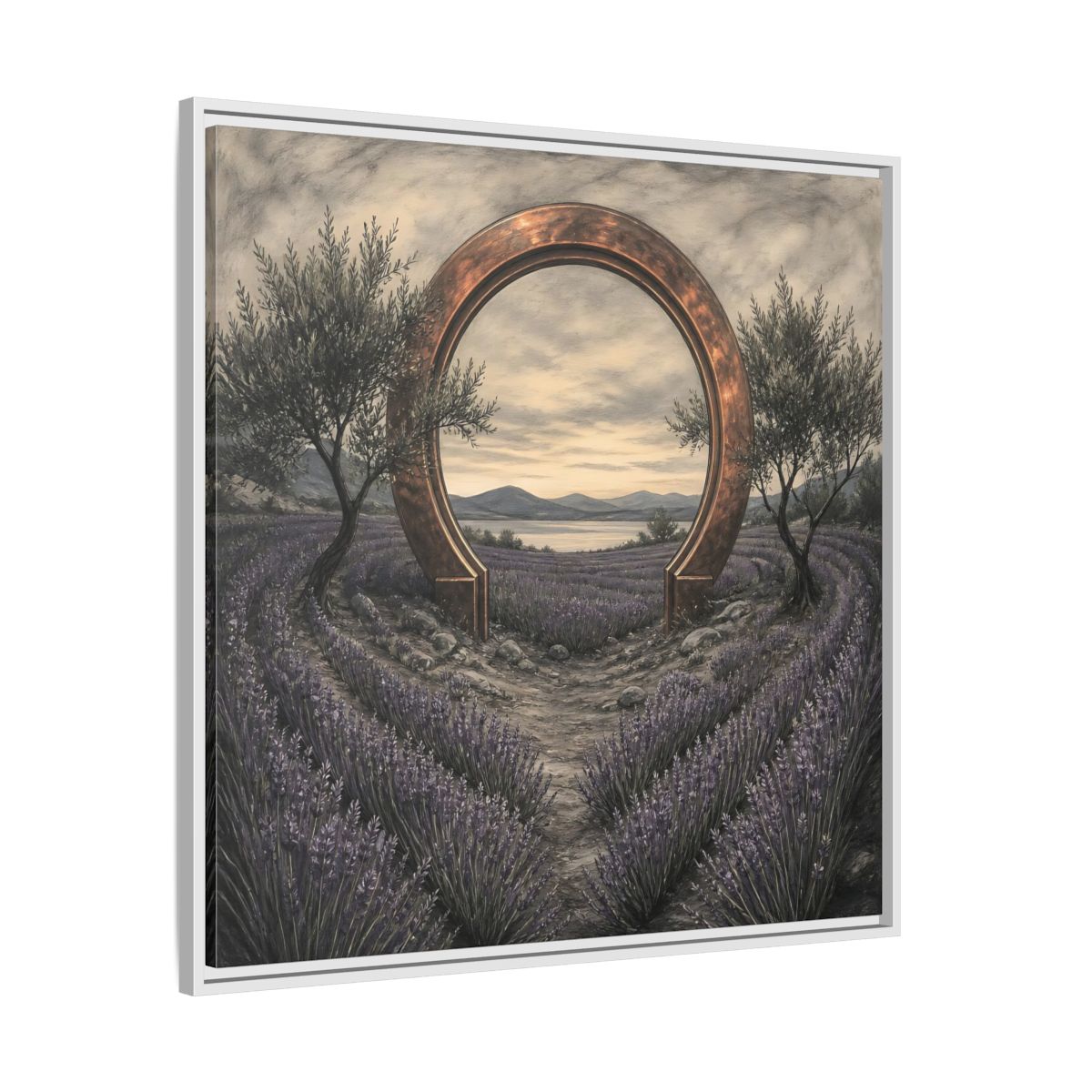 Side Mockup 25. Copper Archway In Lavender shown as framed canvas print