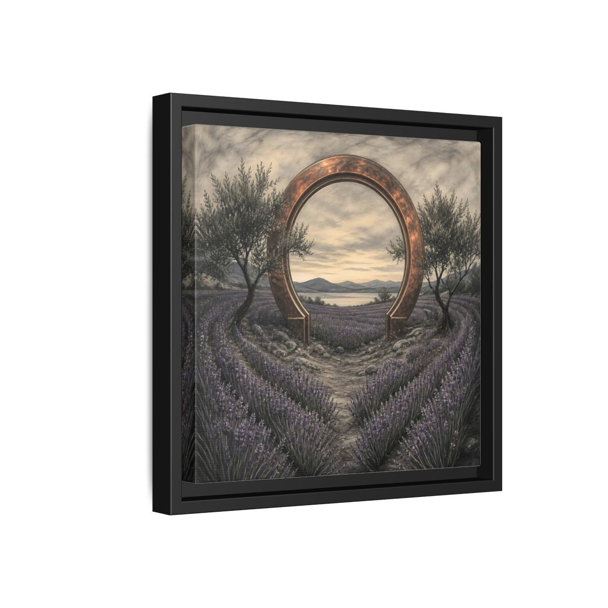 Side Mockup 18. Copper Archway In Lavender shown as framed canvas print