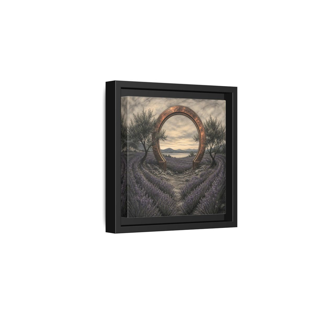 Side Mockup 3. Copper Archway In Lavender shown as framed canvas print