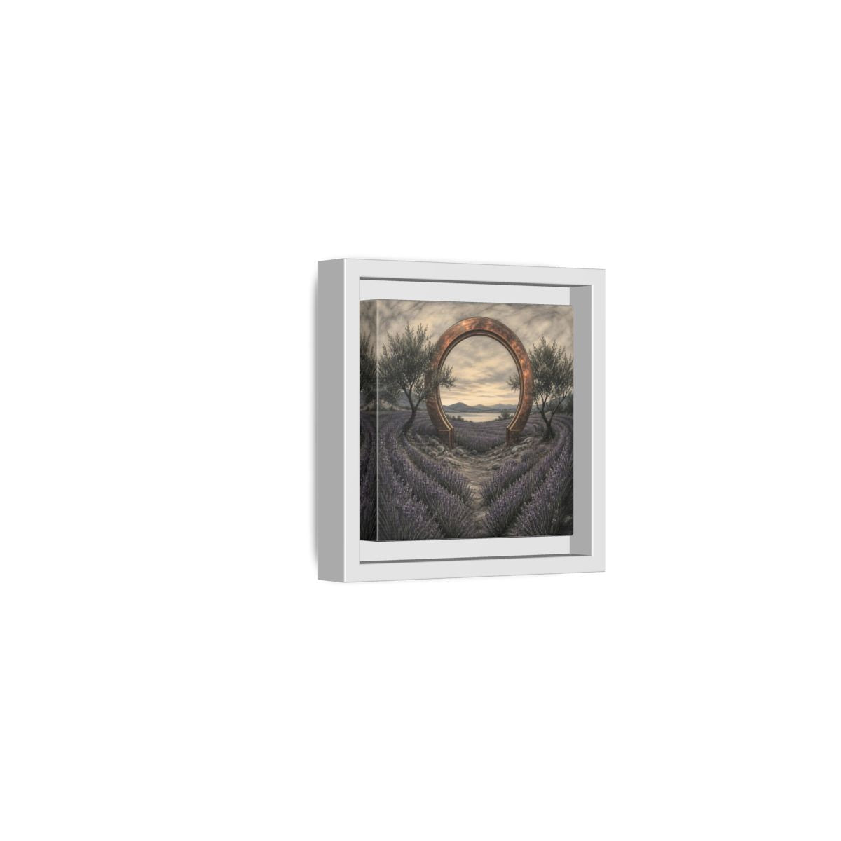 Side Mockup 22. Copper Archway In Lavender shown as framed canvas print