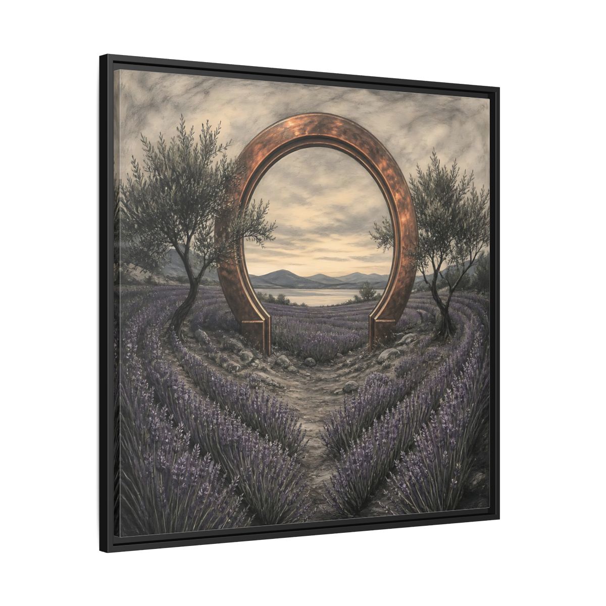 Side Mockup 30. Copper Archway In Lavender shown as framed canvas print