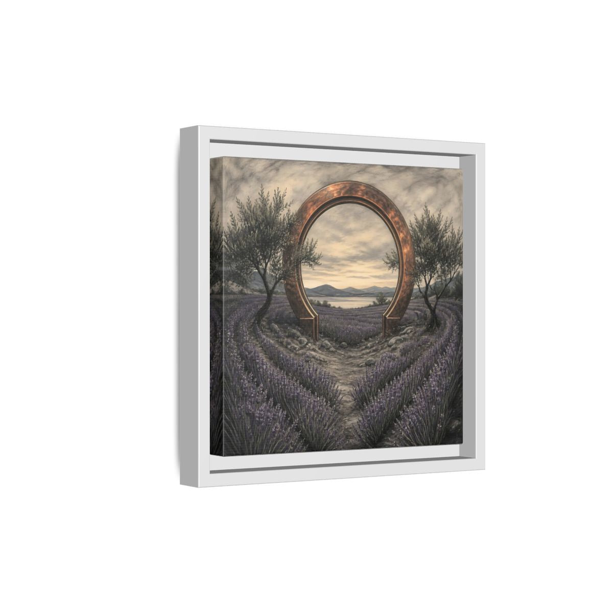 Side Mockup 19. Copper Archway In Lavender shown as framed canvas print