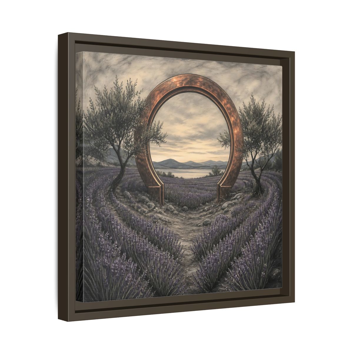 Side Mockup 29. Copper Archway In Lavender shown as framed canvas print