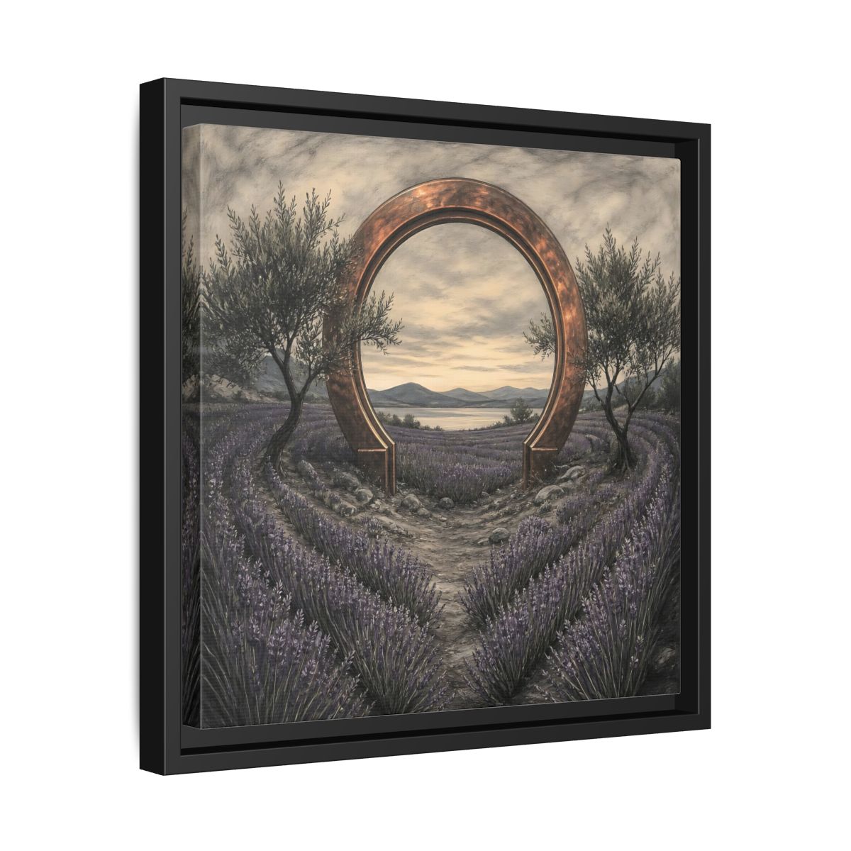 Side Mockup 32. Copper Archway In Lavender shown as framed canvas print