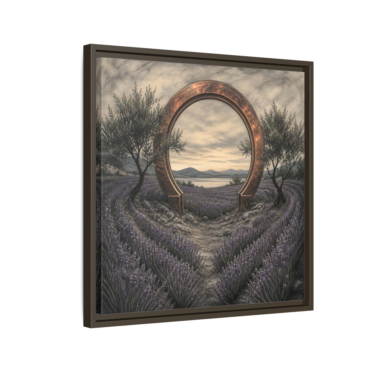 Side Mockup 11. Copper Archway In Lavender shown as framed canvas print
