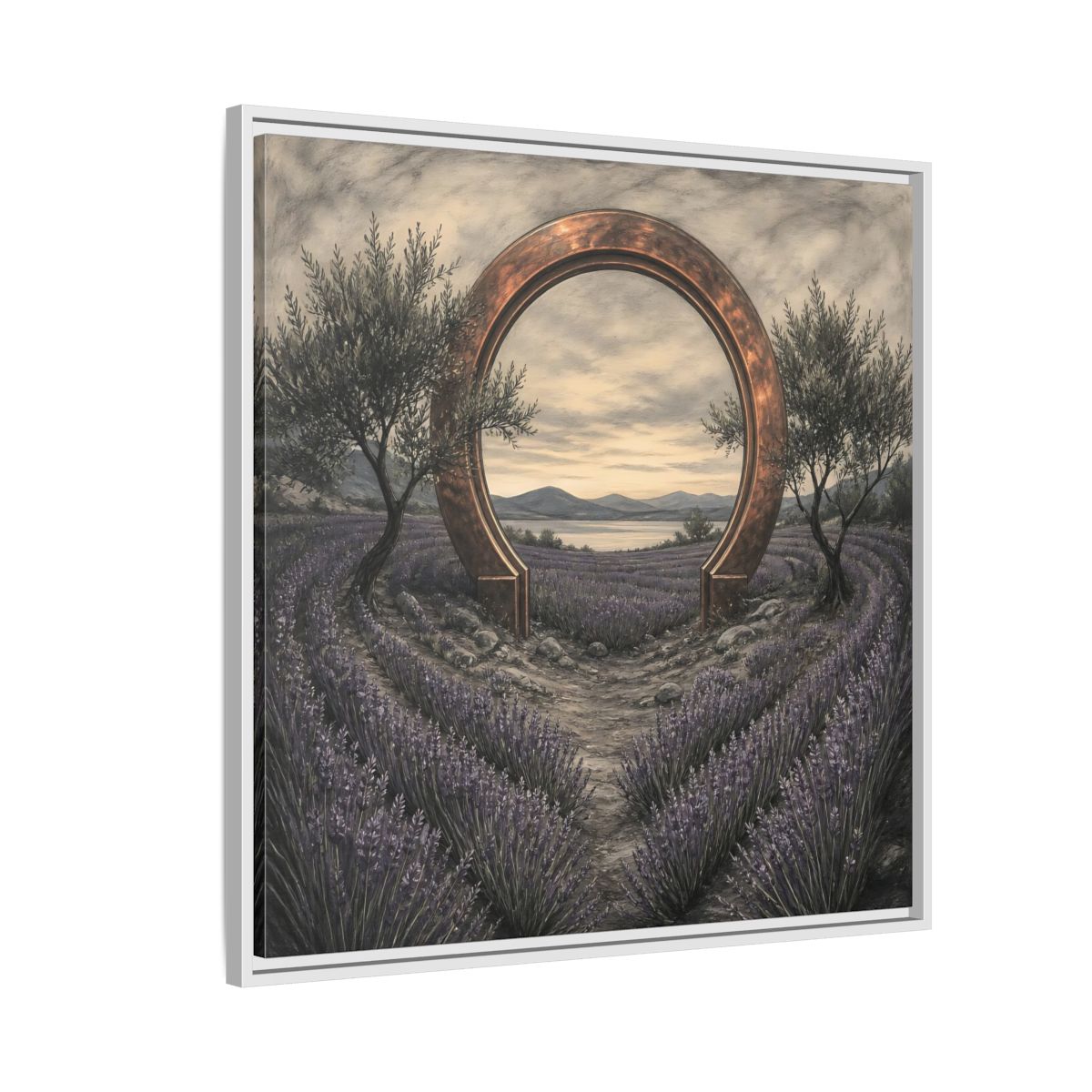 Side Mockup 7. Copper Archway In Lavender shown as framed canvas print