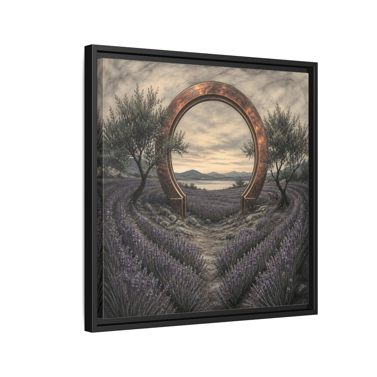 Side Mockup 12. Copper Archway In Lavender shown as framed canvas print
