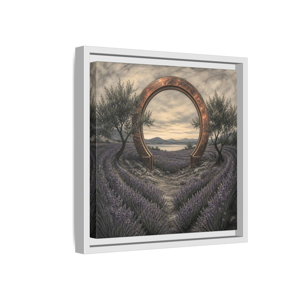 Side Mockup 16. Copper Archway In Lavender shown as framed canvas print