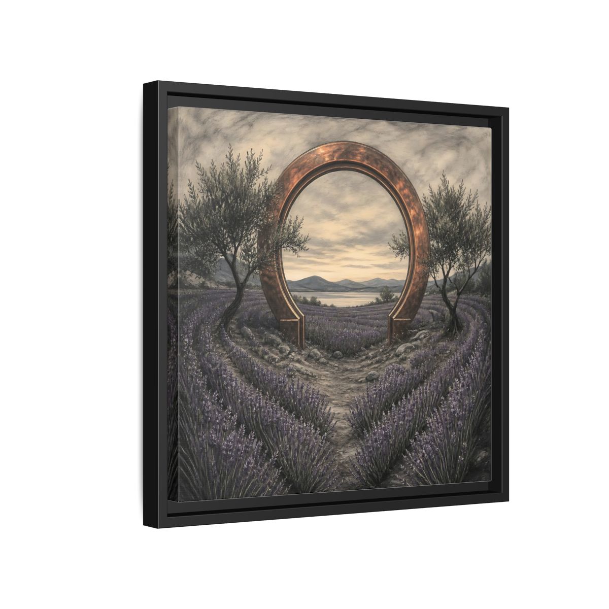 Side Mockup 15. Copper Archway In Lavender shown as framed canvas print