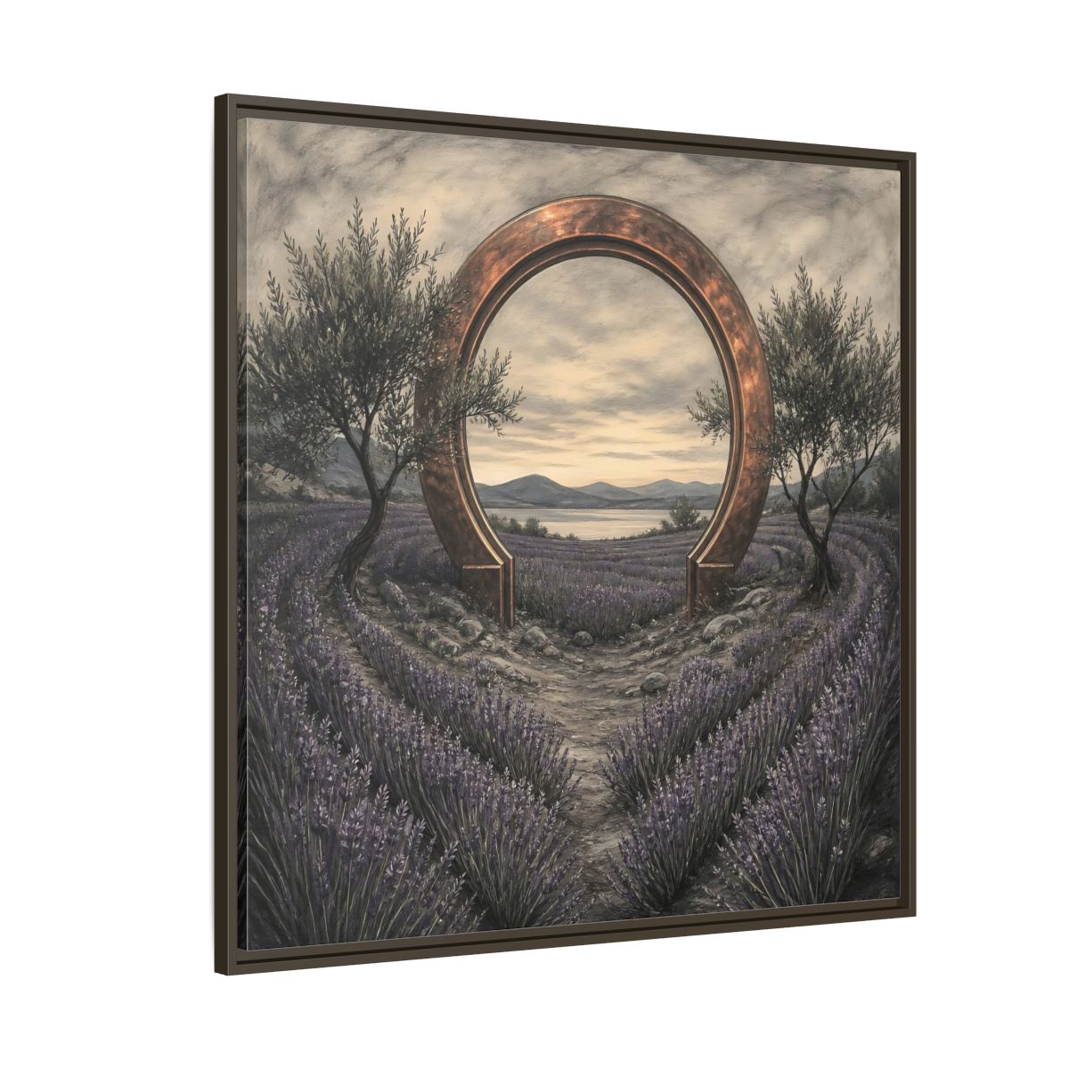 Side Mockup 5. Copper Archway In Lavender shown as framed canvas print