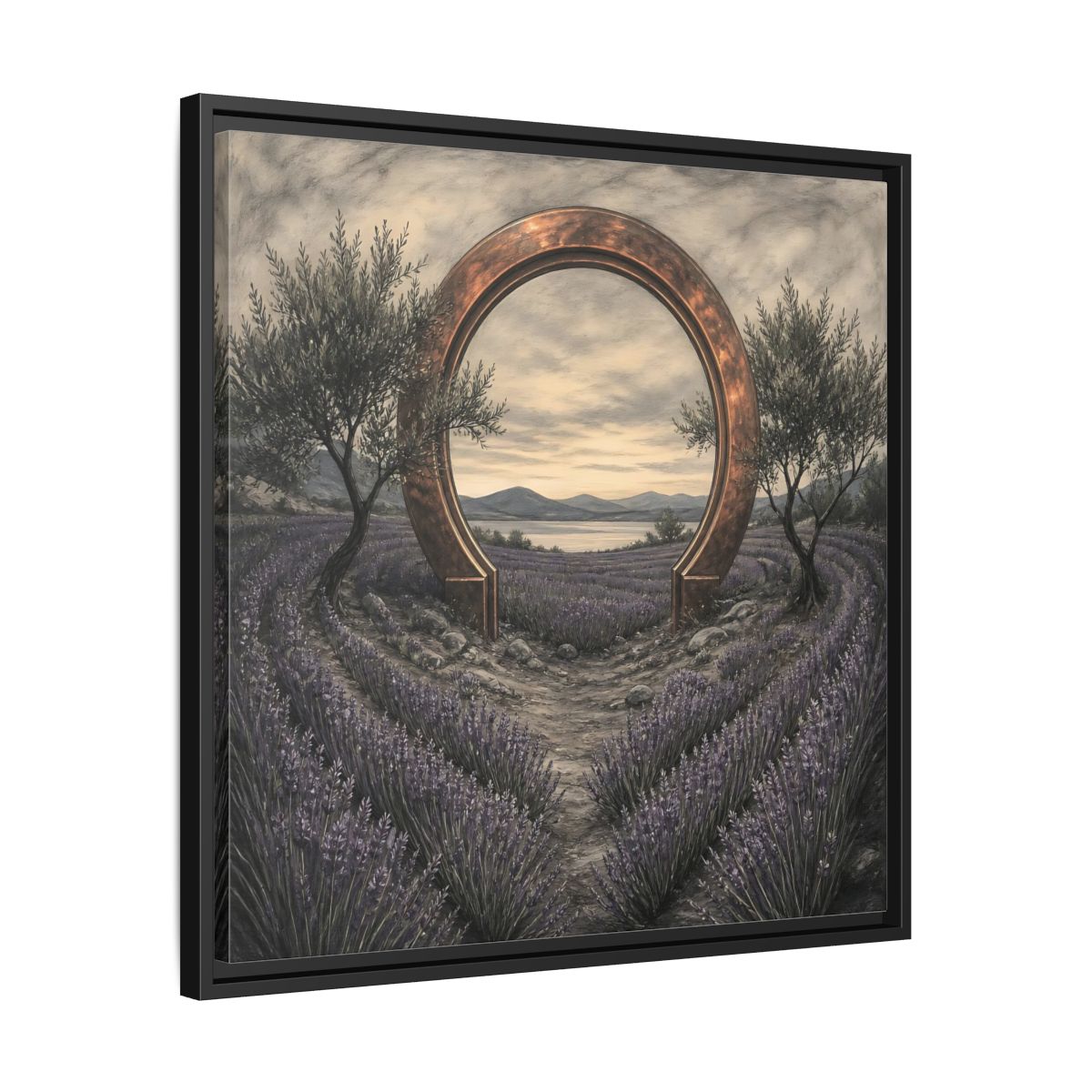 Side Mockup 31. Copper Archway In Lavender shown as framed canvas print