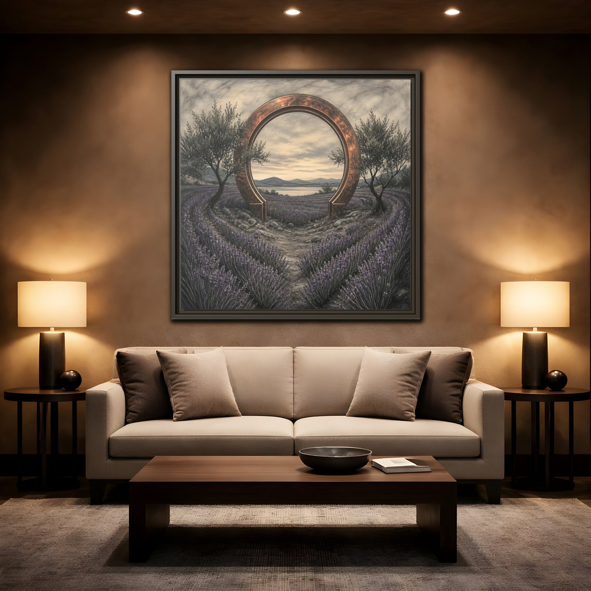 Mockup 2. Copper Archway In Lavender shown as framed canvas print