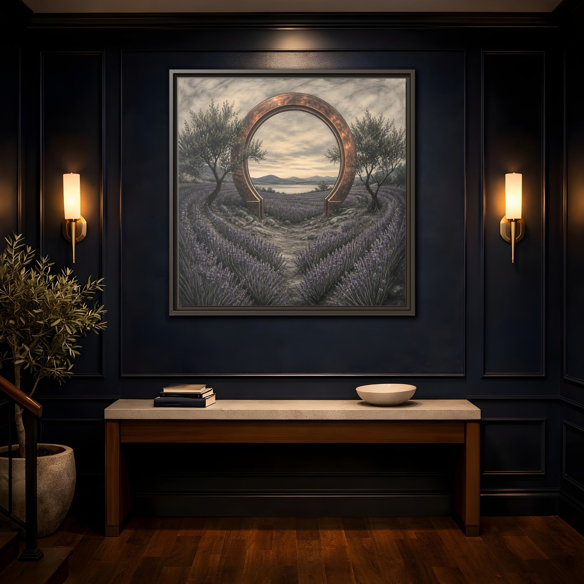 Mockup 4. Copper Archway In Lavender shown as framed canvas print