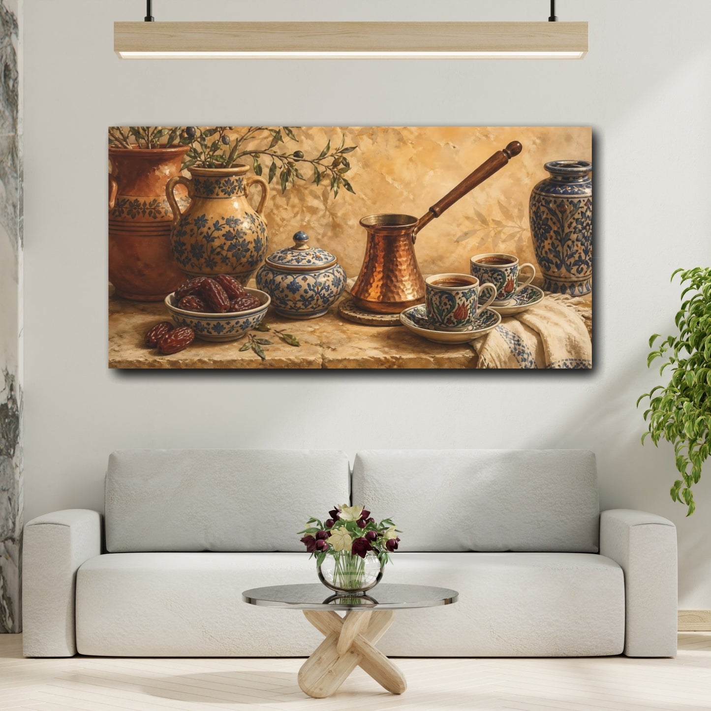 Mockup 2. Copper Cezve & Ceramic Cups shown as canvas print