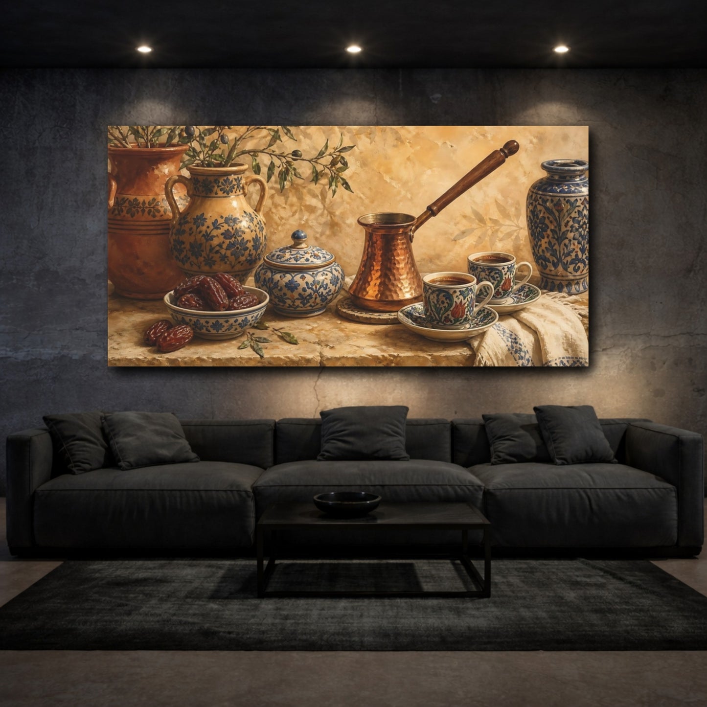 Mockup 3. Copper Cezve & Ceramic Cups shown as canvas print
