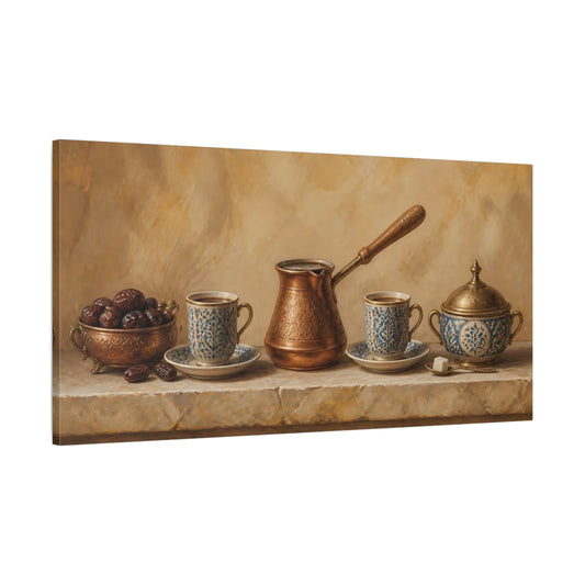Main Mockup. Copper Coffee And Dates shown as canvas print