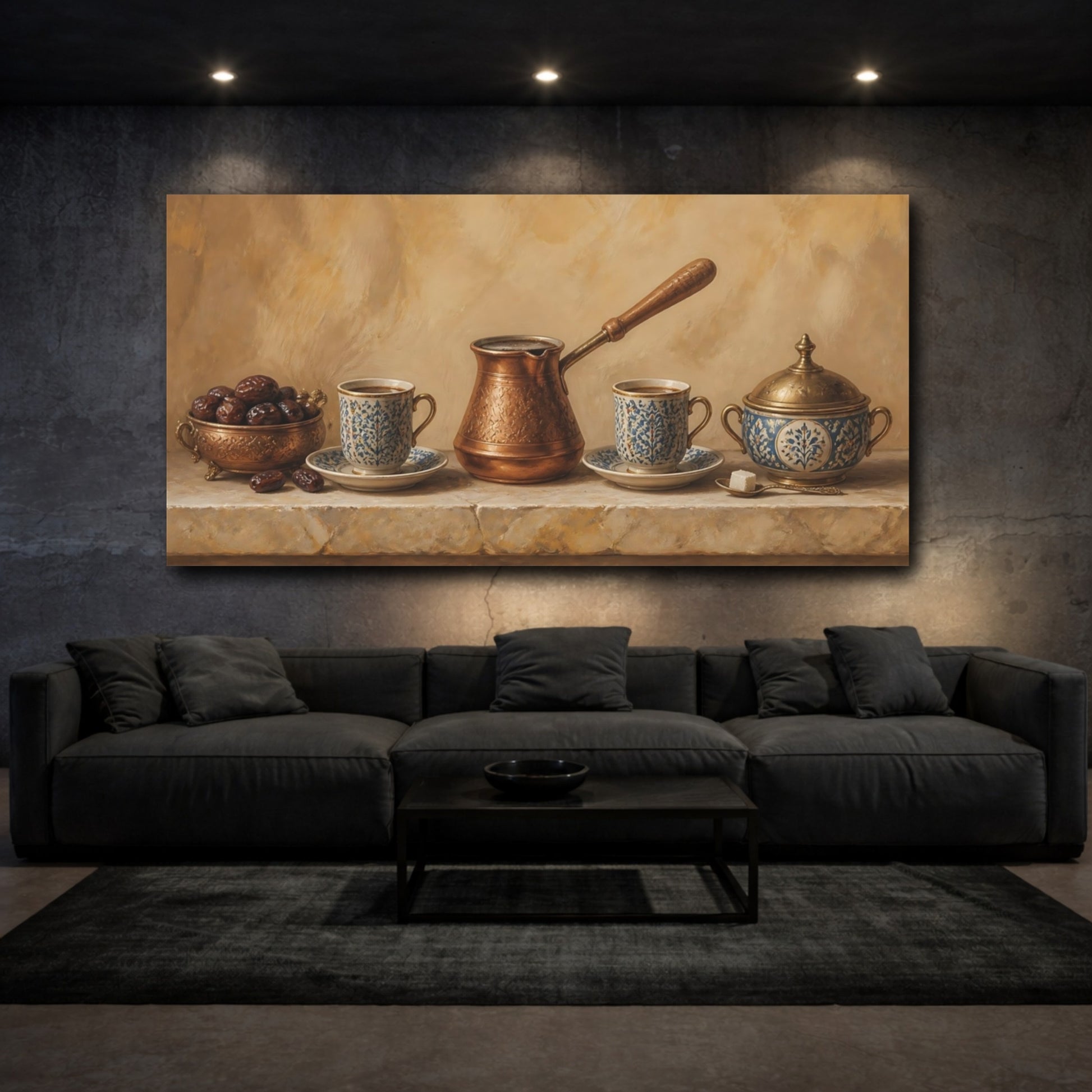 Mockup 3. Copper Coffee And Dates shown as canvas print