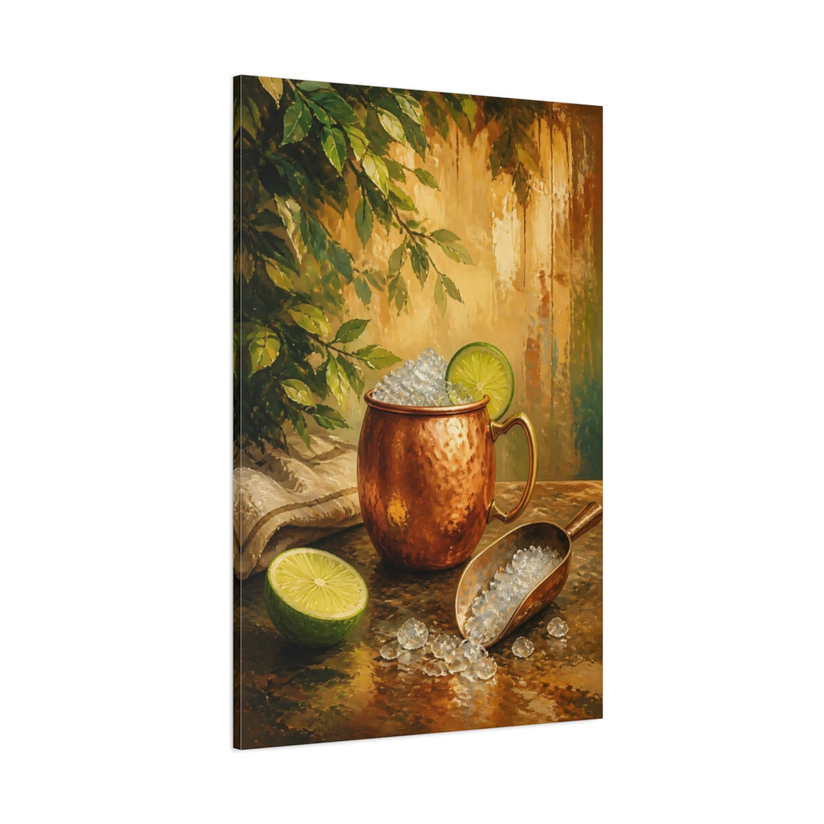 Side Mockup 1. Copper Mug With Lime shown as canvas print
