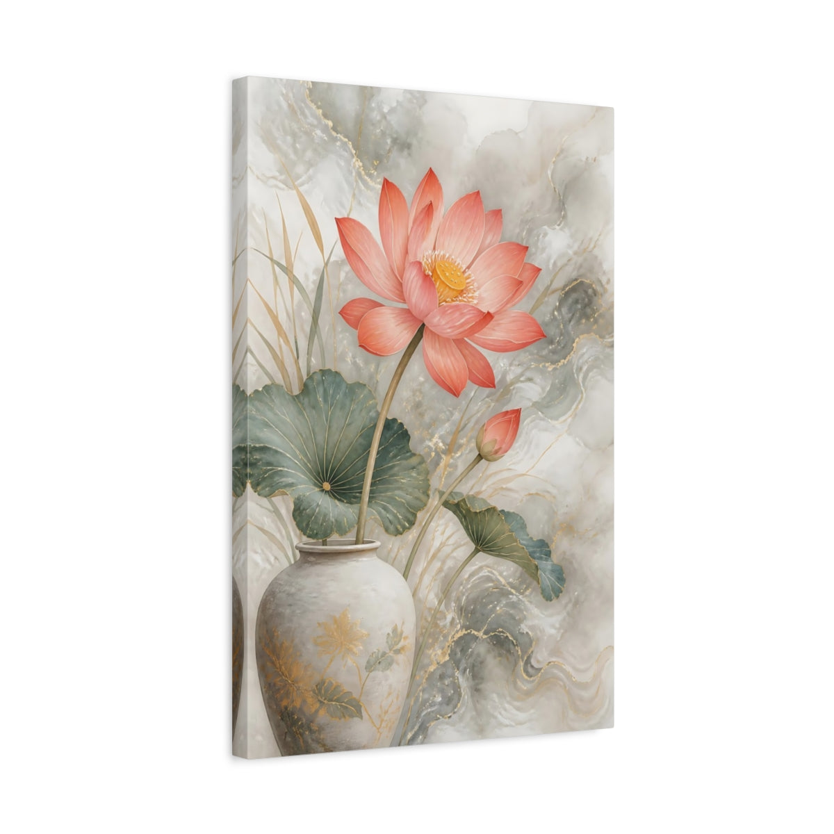 Side Mockup 3. Coral Lotus Floral Elegance shown as canvas print