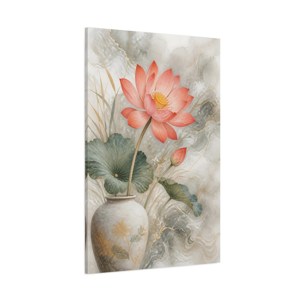Side Mockup 1. Coral Lotus Floral Elegance shown as canvas print