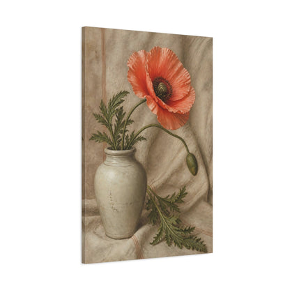 Main Mockup. Coral Poppy Floral Study shown as canvas print