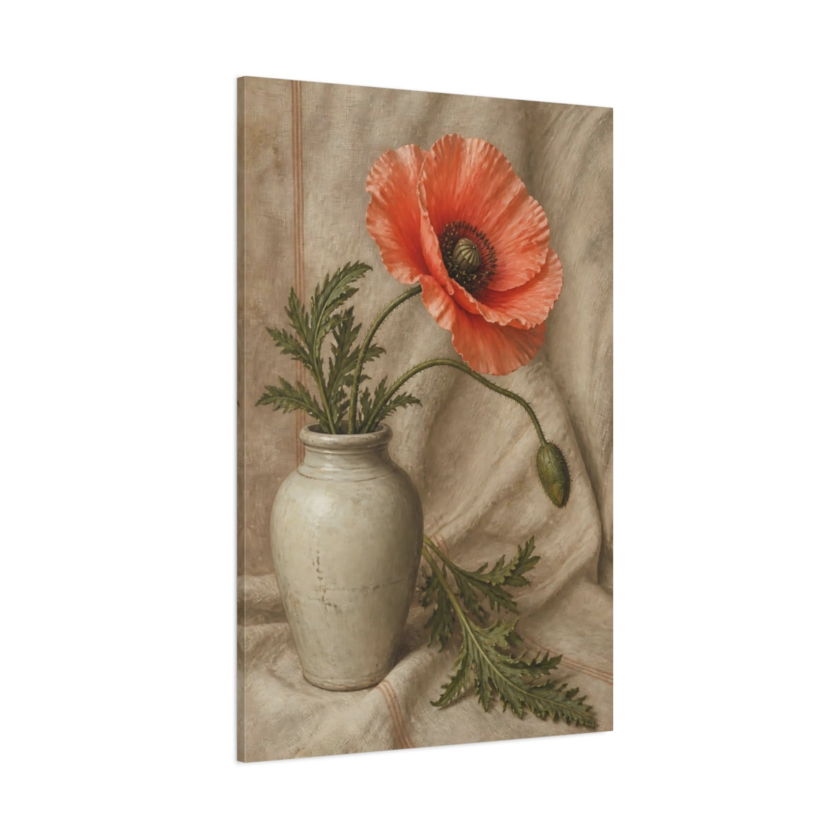 Side Mockup 1. Coral Poppy Floral Study shown as canvas print