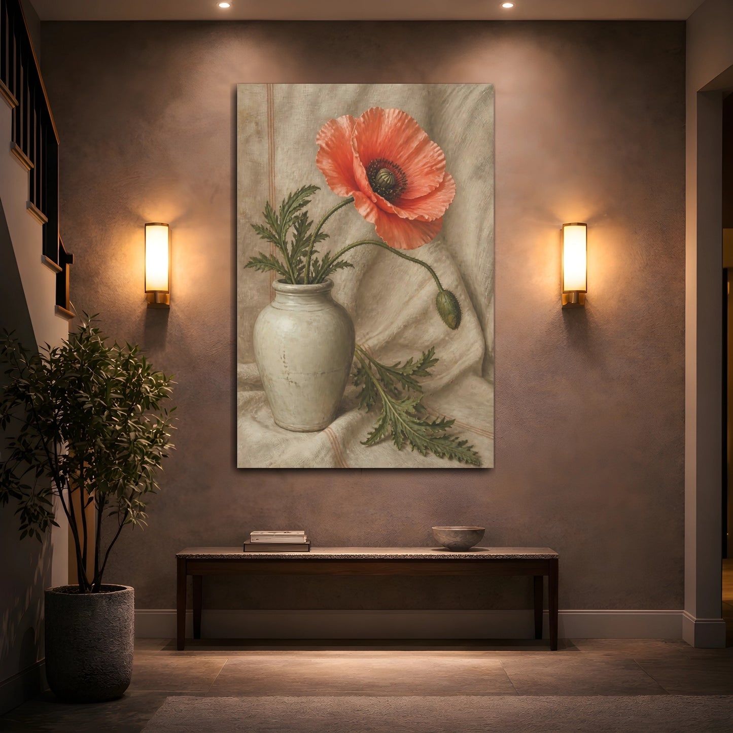 Mockup 2. Coral Poppy Floral Study shown as canvas print