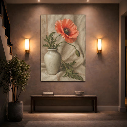 Mockup 2. Coral Poppy Floral Study shown as canvas print