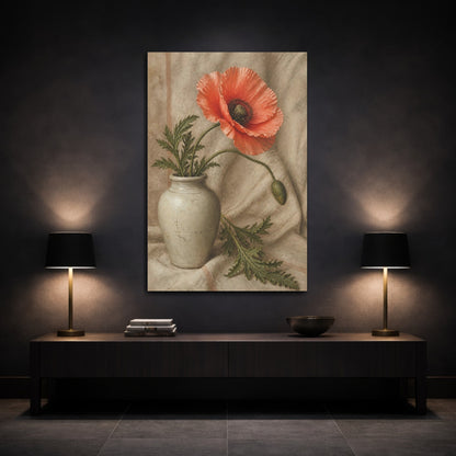 Mockup 3. Coral Poppy Floral Study shown as canvas print