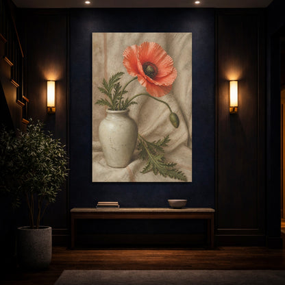 Mockup 4. Coral Poppy Floral Study shown as canvas print