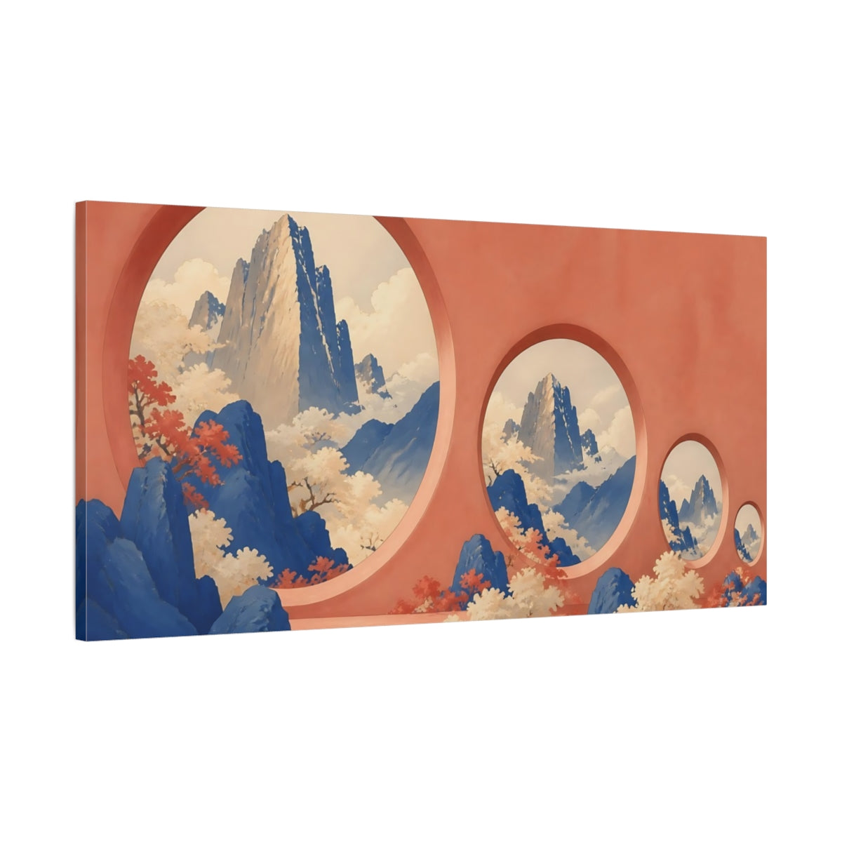 Main Mockup. Coral Window Mountain Vista shown as canvas print