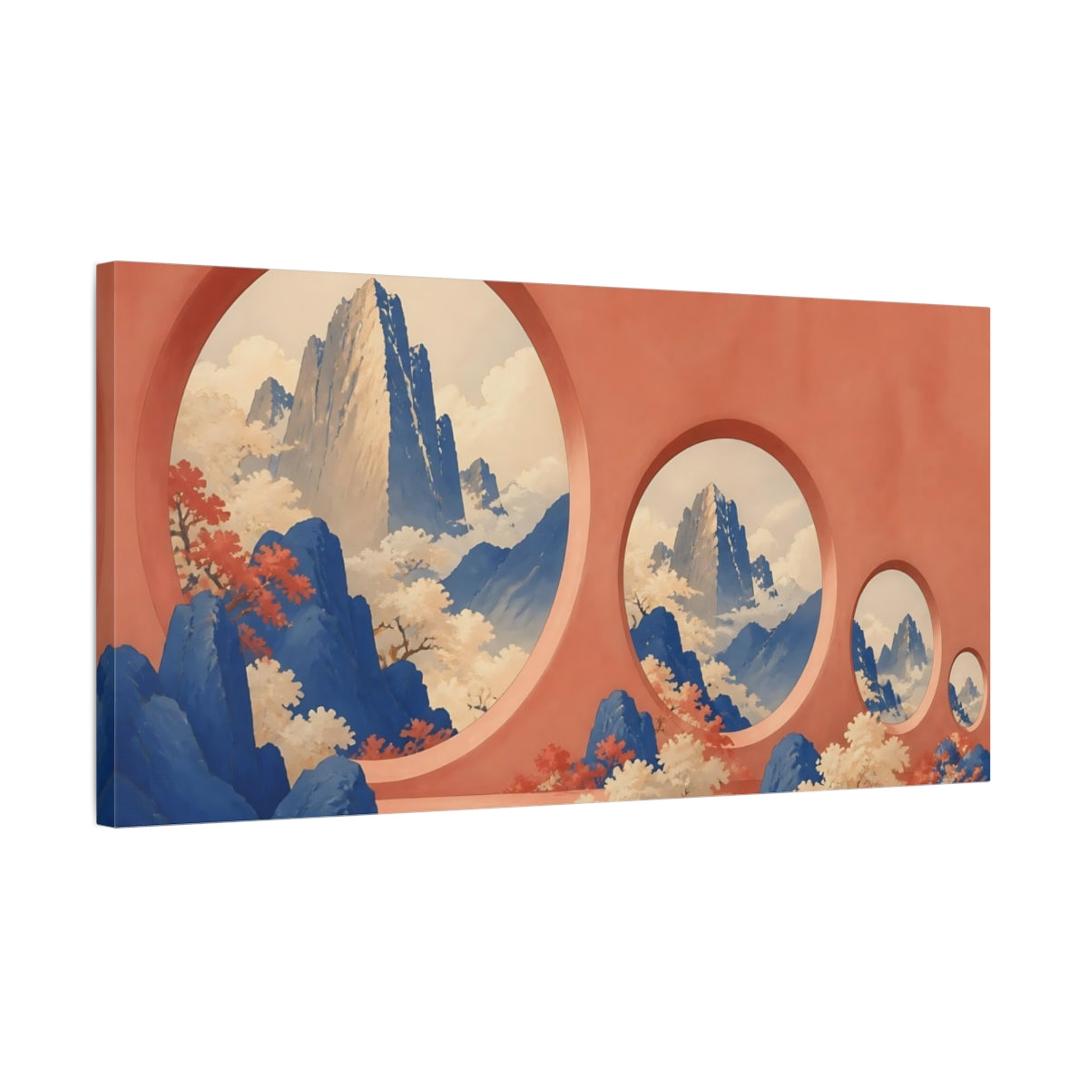 Side Mockup 1. Coral Window Mountain Vista shown as canvas print