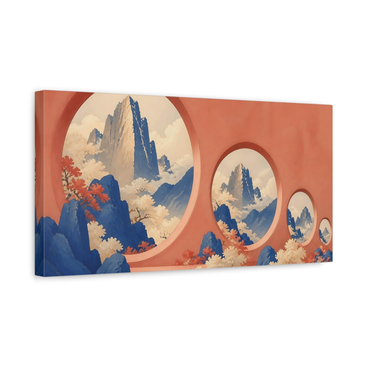 Side Mockup 3. Coral Window Mountain Vista shown as canvas print