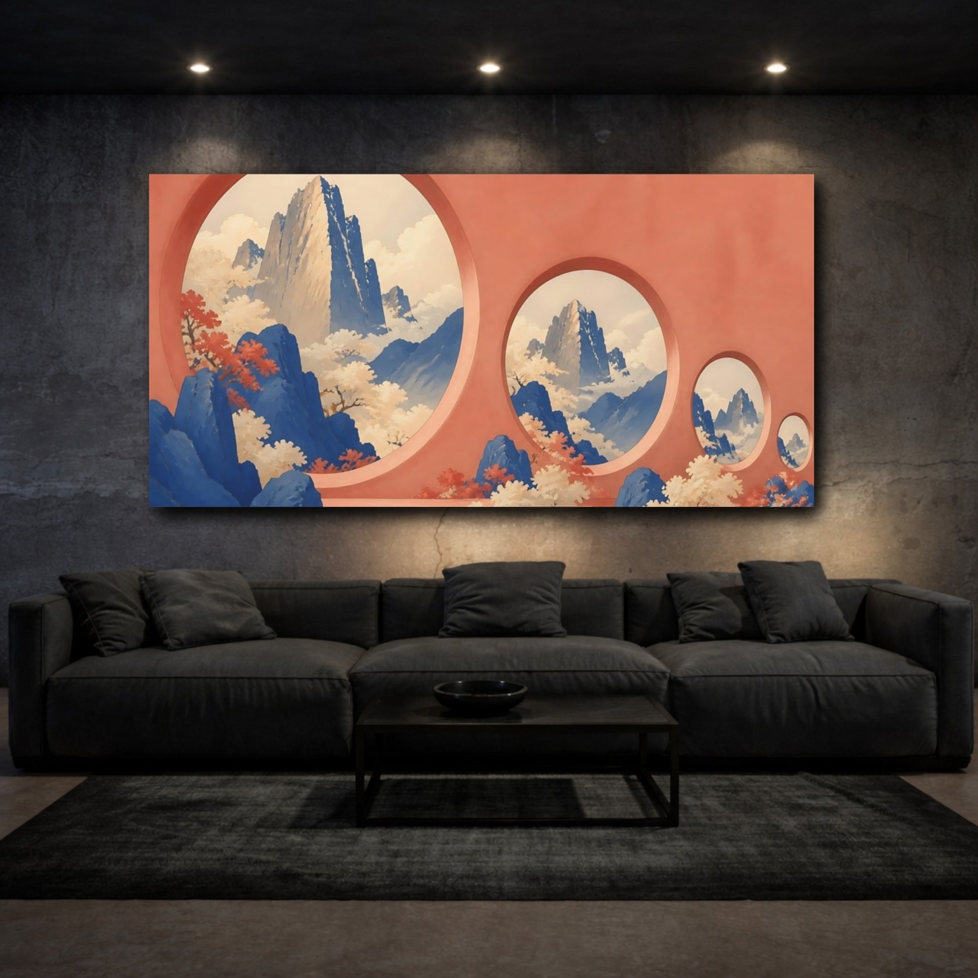 Mockup 3. Coral Window Mountain Vista shown as canvas print