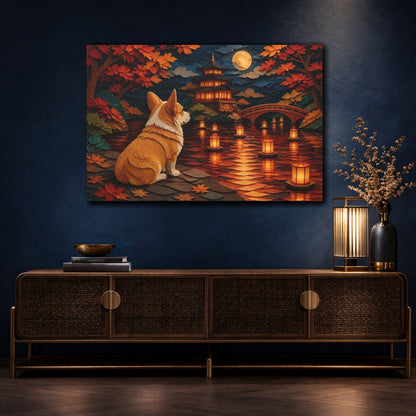 Mockup 4. Corgi At Lantern Lake shown as canvas print